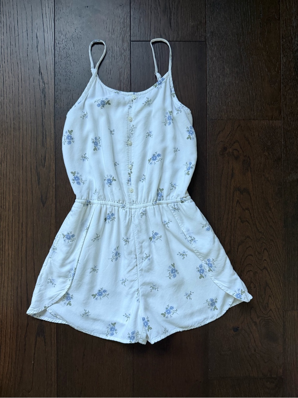 Abercrombie kids White Floral Spaghetti-Strap One-Piece Romper